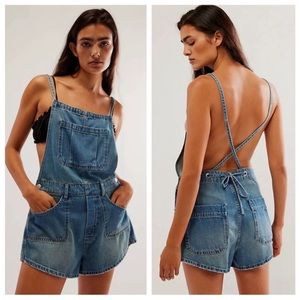 New Free People Canyonland Shortalls Denim Overalls